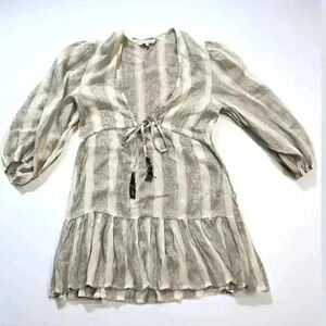 Blue Island Women’s Striped Swim Cover Up Metallic Threading Tassels Sz S